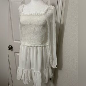 1.State Irory Smock Bodice Ruffle Hem Long Sleeve Mini Dress